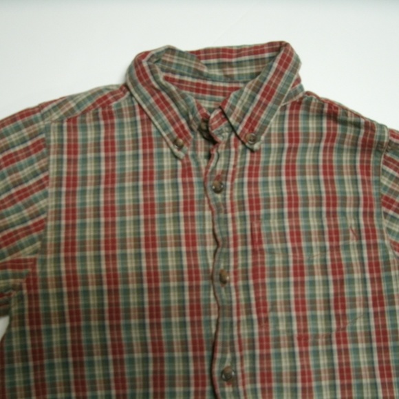 Children's Place Boys Shirt Button Down Red Tan Green Plaid Long Sleeve 5-6 - Picture 2 of 11